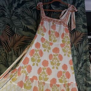 Anthropologie Sue Sartor dress size 1x but can fit up to 2/3x. Very flowy. Plus
